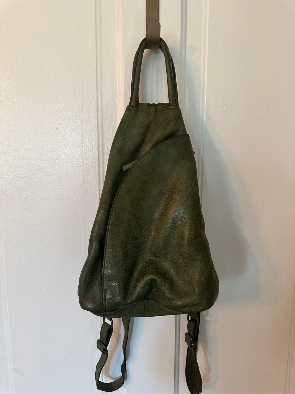 Free People Dark Olive Green Leather Sling Backpack